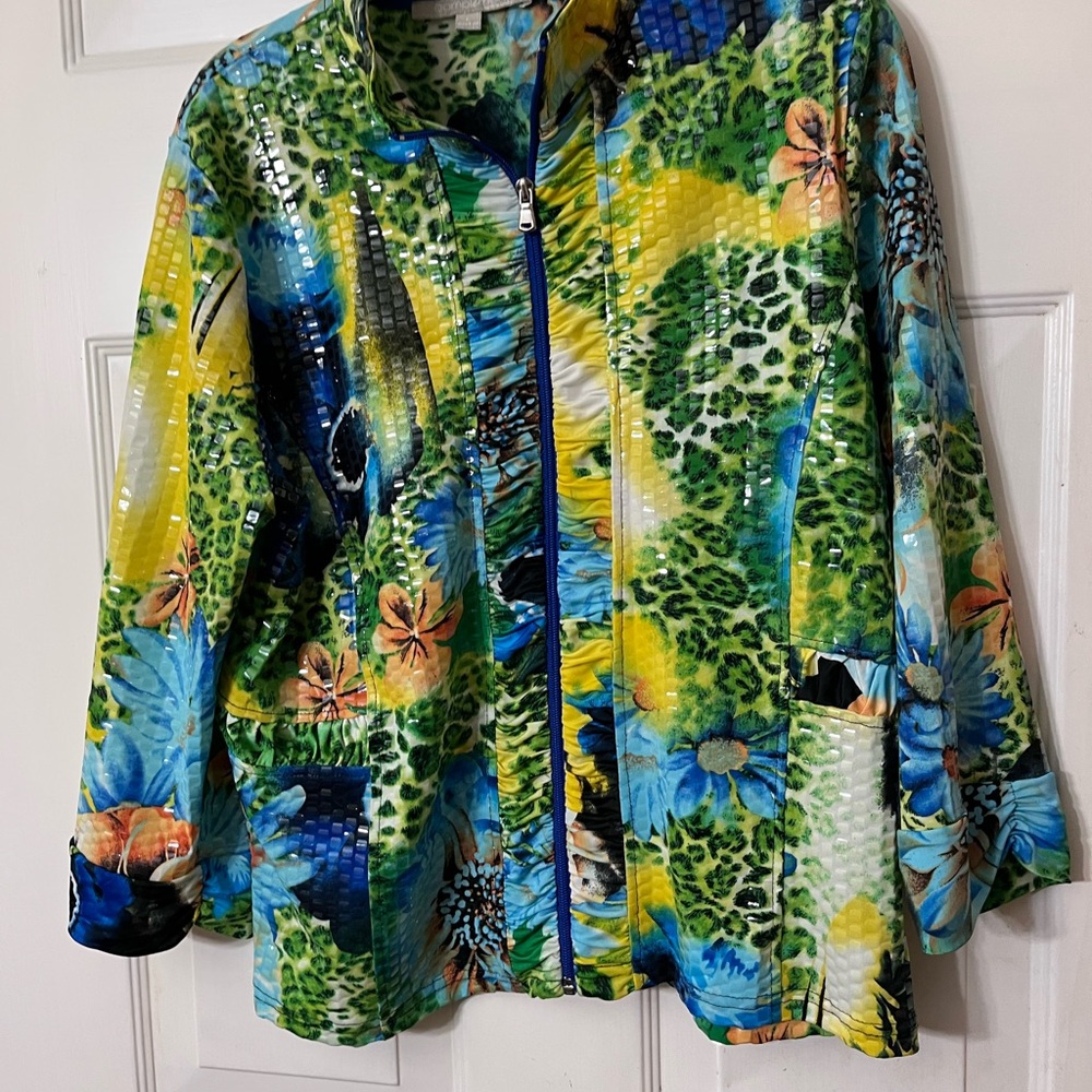 Floral Multicolor Women's Jacket with Clear Embellishments